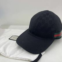 3123 GUCCI グッチ GGキャンバス シェリーライン ベースボール キャップ 帽子 L ブラック 200035 202291 レザー混_画像1