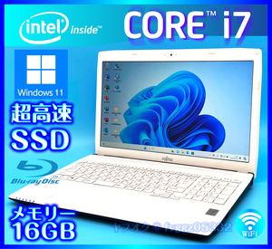 富士通 きれいなホワイト Core i7 4712MQ【大容量メモリー16GB+高速新品SSD+HDD1000GB】Windows11 Bluetooth Webカメラ Office2021 AH53/S