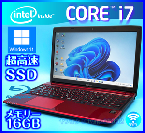 富士通 ルビーレッド Core i7 4702MQ【大容量メモリー16GB+高速新品SSD+HDD1000GB】Windows11 Bluetooth Webカメラ Office2021 AH53/M