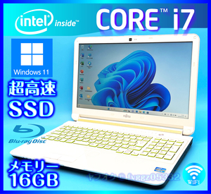 富士通 Core i7 ホワイト【大容量メモリー16GB+高速新品SSD+HDD1000GB】Windows11 Office2021 Bluetooth Webカメラ AH53/J