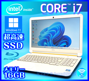 富士通 Core i7 アーバンホワイト【大容量メモリー 16GB 高速新品 SSD +HDD1000GB】Windows11 Office2021 Bluetooth Webカメラ AH53/K