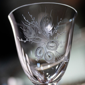 ドイツ ローゼンタール クリスタル モスローズ エッチング コーデュアル リキュール カクテルグラス 2個セット 酒 バーグラス ビンテージの画像2