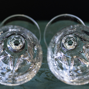 フランス クリスタル アルコロック デュランド カッティング シャンパン ワイングラス 2脚セット バーグラス ビンテージの画像6
