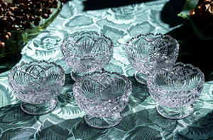 1905年 ニューマーチンズビル アローヘッド ボウル 5個セット 菓子器 ソース入れ プレスグラス アメリカ アンティーク