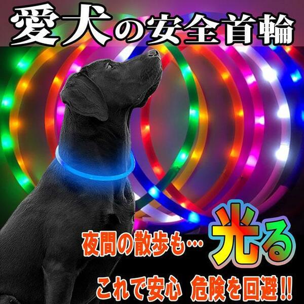 犬 首輪 光る 犬用首輪 光る首輪 LED 散歩 ライト 小型犬 中型犬 夜間 安全首輪　M　グリーン