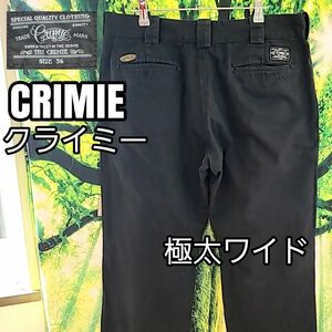 クライミー CRIMIE 極太 ワイドパンツ 綿 パンツ 黒 スラック スチノパン シンプル ワークパンツ ブラック L XL 
