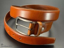 arohawaii86◆HB-716A.本革.キャメル High Grade leather*シングルステッチ 35mm レザーベルト☆1スタ☆１円スタート☆_画像4