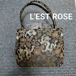 L'EST ROSE レストローズ　和風　金黒　ハンドバッグ　パーティーバッグ　がま口　