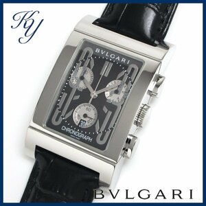 1円～ 3ヵ月保証付き 磨き済み 美品 本物 定番 人気 BVLGARI ブルガリ レッタンゴロ RTC49S クロノグラフ 革ベルト ブラック メンズ 時計