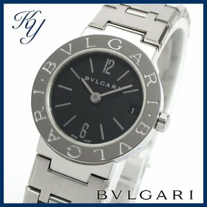 1円～ 3ヶ月保証付き 磨き済み 美品 本物 定番 人気 BVLGARI ブルガリ BB23SS ロゴ入り ブラック レディース 時計