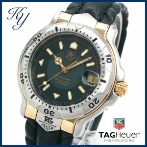 1円～ 3ヶ月保証付き 磨き済み 美品 本物 人気 TagHeuer タグホイヤー 6000 WH5153 コンビ 革ベルト 自動巻き グリーン メンズ 時計