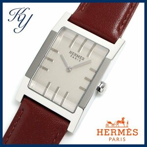 1円～ 3ヶ月保証付き 磨き済み 美品 本物 人気 HERMES エルメス タンデム TA1.710 革ベルト シルバー メンズ 時計