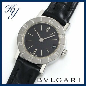 1円～ 3ヶ月保証付き 磨き済み 美品 本物 定番 人気 BVLGARI ブルガリ BB23SLD 革ベルト ブラック レディース 時計