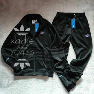 新品 正規品 adidas originals アディダス オリジナルス ジャージ 上下セット ジャケット パンツ セットアップ 黒 上 O (XL) 下 L