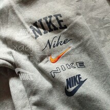 新品 正規品 NIKE swoosh ナイキ ロゴ プリント 刺繍 上下セット パーカー パンツ セットアップ 灰 グレー 裏起毛 上 XL 下 L_画像7