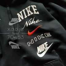 新品 正規品 NIKE swoosh ナイキ ロゴ プリント 刺繍 上下セット パーカー パンツ セットアップ 黒 ブラック 裏起毛 2XL XXL_画像3