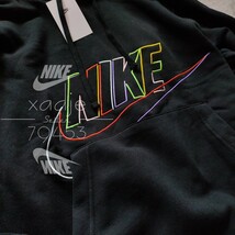 新品 正規品 NIKE swoosh ナイキ ロゴ 刺繍 上下セット パーカー パンツ セットアップ 黒 ブラック ネオン マルチ 裏起毛 L_画像2