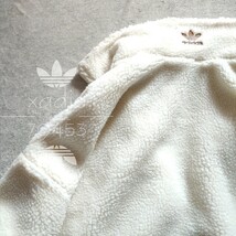 新品 正規品 adidas originals アディダス オリジナルス ビッグトレフォイル ボア ジャケット 白 オフホワイト 茶 ブラウン O XL_画像6