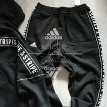 新品 正規品 adidas アディダス THREE STRIPES 上下セット セットアップ パーカー スウェットパンツ 黒 ブラック 白 ホワイト 裏起毛 L_画像5