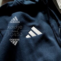 新品 正規品 adidas アディダス 上下セット セットアップ スウェット パーカー パンツ 紺 ネイビー 白 裏起毛 ロゴ刺繍 三本ライン 2XL_画像3