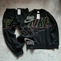 新品 正規品 NIKE swoosh ナイキ ロゴ 刺繍 上下セット スウェット トレーナー パンツ セットアップ 黒 ブラック ネオン マルチ 裏起毛 XL_画像1