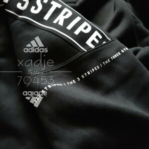 新品 正規品 adidas アディダス THREE STRIPES 上下セット セットアップ パーカー スウェットパンツ 黒 ブラック 白 ホワイト 裏起毛 XLの画像4