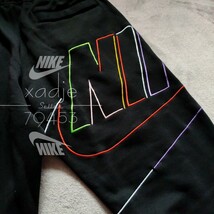 新品 正規品 NIKE swoosh ナイキ ロゴ 刺繍 上下セット スウェット トレーナー パンツ セットアップ 黒 ブラック ネオン マルチ 裏起毛 L_画像8