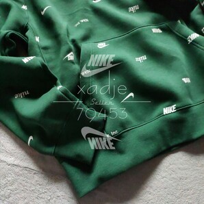 新品 正規品 NIKE Inc swoosh ナイキ 総柄 ロゴ プリント 上下セット パーカー パンツ セットアップ 緑 グリーン 白 裏起毛 XLの画像4