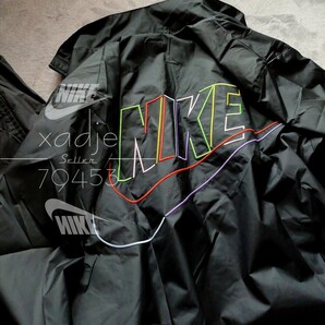 新品 正規品 NIKE ナイキ ロゴ 刺繍 上下セット ナイロン ジャケット パンツ セットアップ 黒 ブラック マルチ 裏地メッシュ XLの画像2