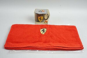 Ferrari フェラーリ シールド マグカップ ブラック / タオル レッド 2点セット