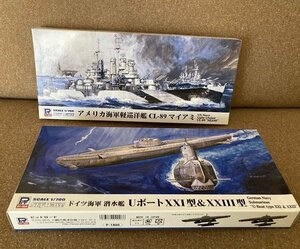 ▽★ PIT ピットロード 1/700 W209 アメリカ海軍軽巡洋艦CL-89マイアミ/W223 ドイツ海軍潜水艦UボートXXI型&XXⅢ型 プラモデル2点セット