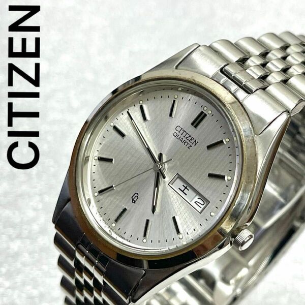 稼働　良品　CITIZEN メンズ腕時計　シチズンCQ ビンテージ　デイデイト　シルバー　純正ブレス　