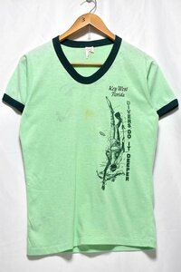 ＠70's ビンテージ Vネック リンガーTシャツtt288 US古着 トリム グリーン 70年代