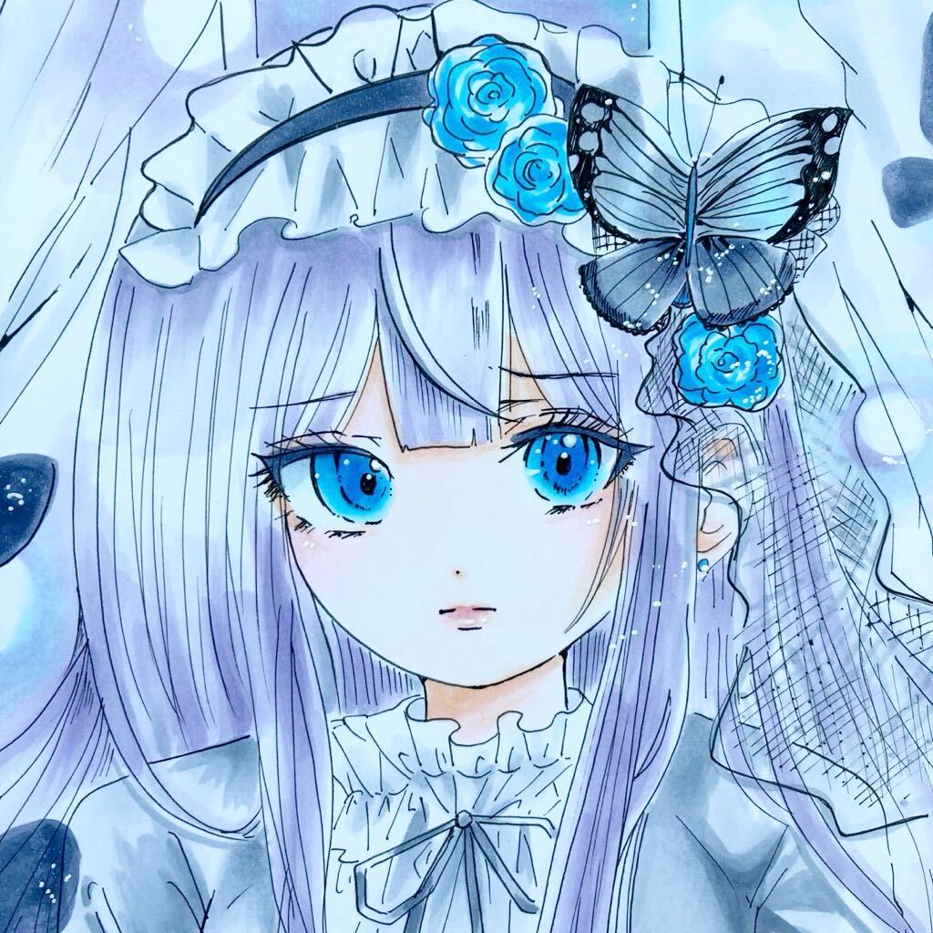 Handgezeichnete Illustration B5 Original Drops of the Moonlit Night Girl Gothic Lolita Butterfly Princess Rose, Comics, Anime-Waren, handgezeichnete Illustration
