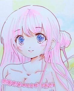 手描きイラスト Ｂ５ オリジナル 『妖精の水浴び』女の子 妖精 ファンタジー ピンク髪