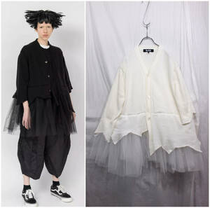 BLACK COMME des GARCONS/ black Comme des Garcons /2023ss/chu-ru switch cardigan / volume /asimeto Lee / size M/ white 