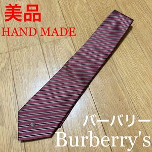 美品 バーバリー BURBERRY'S HAND MADE ハンドメイド ストライプ ネクタイ