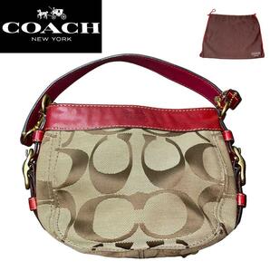 即日発送 極美品 COACH ミニ　ハンドバッグ 赤 キャンバス 41856