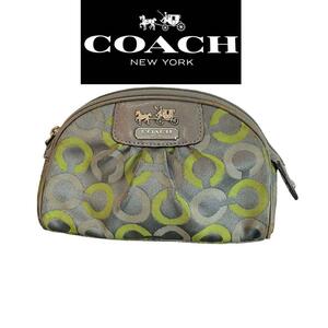 即日発送 COACH ポーチ キャンバス レザー グレー