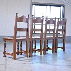 オランダ家具 ダイニングチェア 4脚セット ラダーバック オーク材 バルボスレッグ 椅子 重厚 ビンテージ カントリー ナチュラルの画像2