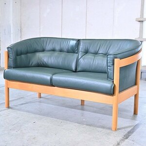  Northern Europe Denmark made NIELAUS & JEKI MOBLER company 2 seater . sofa original leather Rav 2P beech material arm nielau fibre .kimobla-