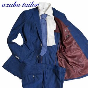 【圧巻のライトネイビー】麻布テーラー　azabu tailor スーツ　セットアップ　ストライプ ボルドー　 L〜XL ビジネス 春夏秋