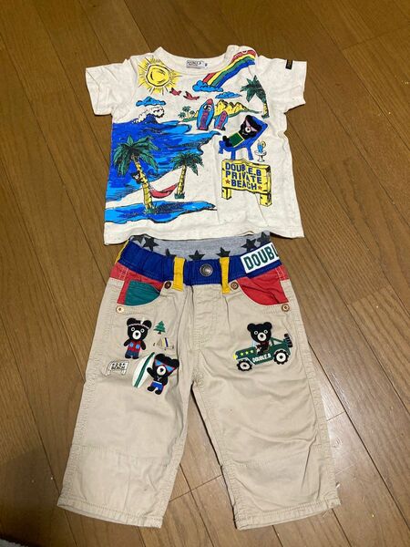 ダブルビー　豪華パンツ　トップス　90 100 ミキハウス　車　セットアップ　海　ビーチ　Tシャツ　半袖Tシャツ　ハーフパンツ