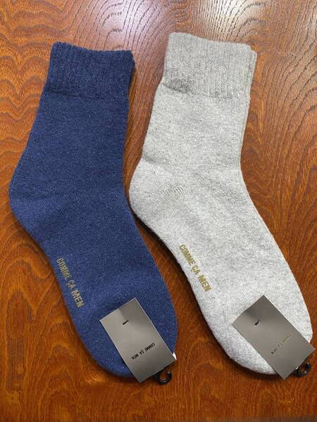 コムサメン COMME CA MEN ソックス 2足セット 靴下 厚手 無地 メンズ ネイビー ライトグレー 毛混 新品 未使用 送料無料 ウール混