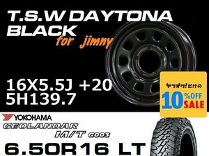 新型 ジムニー ホイール TSW デイトナブラック 16X5.5J+20 GEOLANDAR M/T G003 6.50R16LT タイヤセット JB64 JB23などに