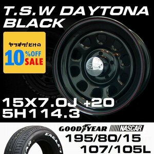 デイトナ 15インチ タイヤホイールセット 4本 TSW DAYTONA ブラック 15X7J+20 5穴114.3 GOODYEAR ナスカー 195/80R15