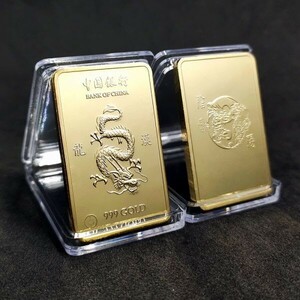 2枚セット 18kgp ゴールド 中国銀行コインプレート 新品 インゴット 龍 辰年 縁起物 38g 上質 質感 高品質 高級感 光沢 大人気 ☆格安