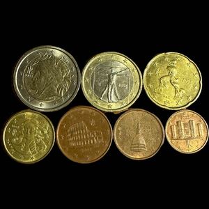 イタリア ユーロ 7種 硬貨 貨幣 2ユーロ 1ユーロ 20セント 10セント 5セント 2セント 1セント