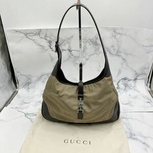 ♪【売り切り】そこそこ美品 GUCCI グッチ ジャッキー ワンショルダーバッグ 001 3346 002058 レザー×ナイロン カーキ 