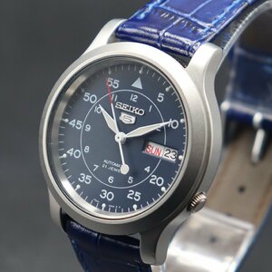 SEIKO 5 セイコー ファイブ 21石 自動巻き 7S26-02J0 Cal.7S26C 裏スケルトン ネイビー文字盤 西/英デイデイト 新品革ベルト メンズ腕時計